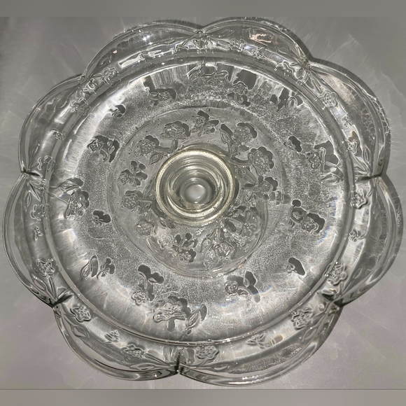 Beautiful Glass Cake Plate with Covered Dome Floral Print VNTG - Picture 4 of 10